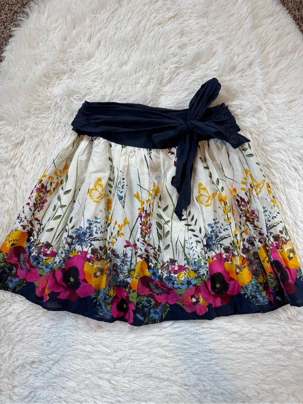 Metro Wear 100% cotton lightweight colorful floral tie waist pleated skirt 8